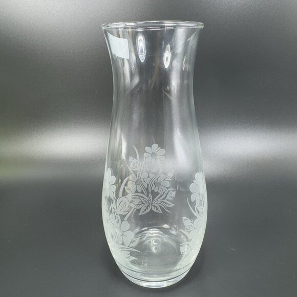Vintage Pasabahce Etched Glass Vase Clear Floral Pattern With Sticker Turkey VTG - Picture 6 of 11